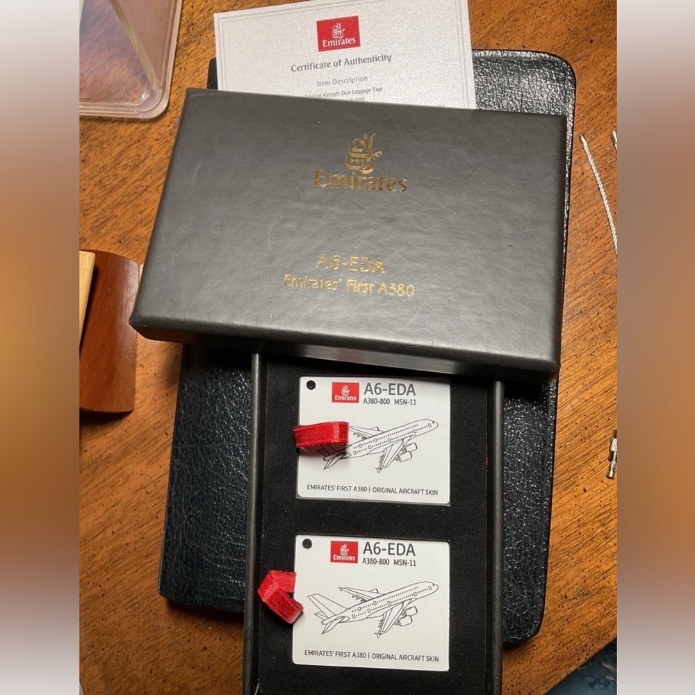 SET OF 2 Boxed LTD ED EMIRATES  FIRST A6-EDA ORIGINAL AIRCRAFT SKIN, WITH COA